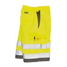 Image of Portwest Mens Class 1 Hi Vis Poly Cotton Shorts Yellow / Grey XL
