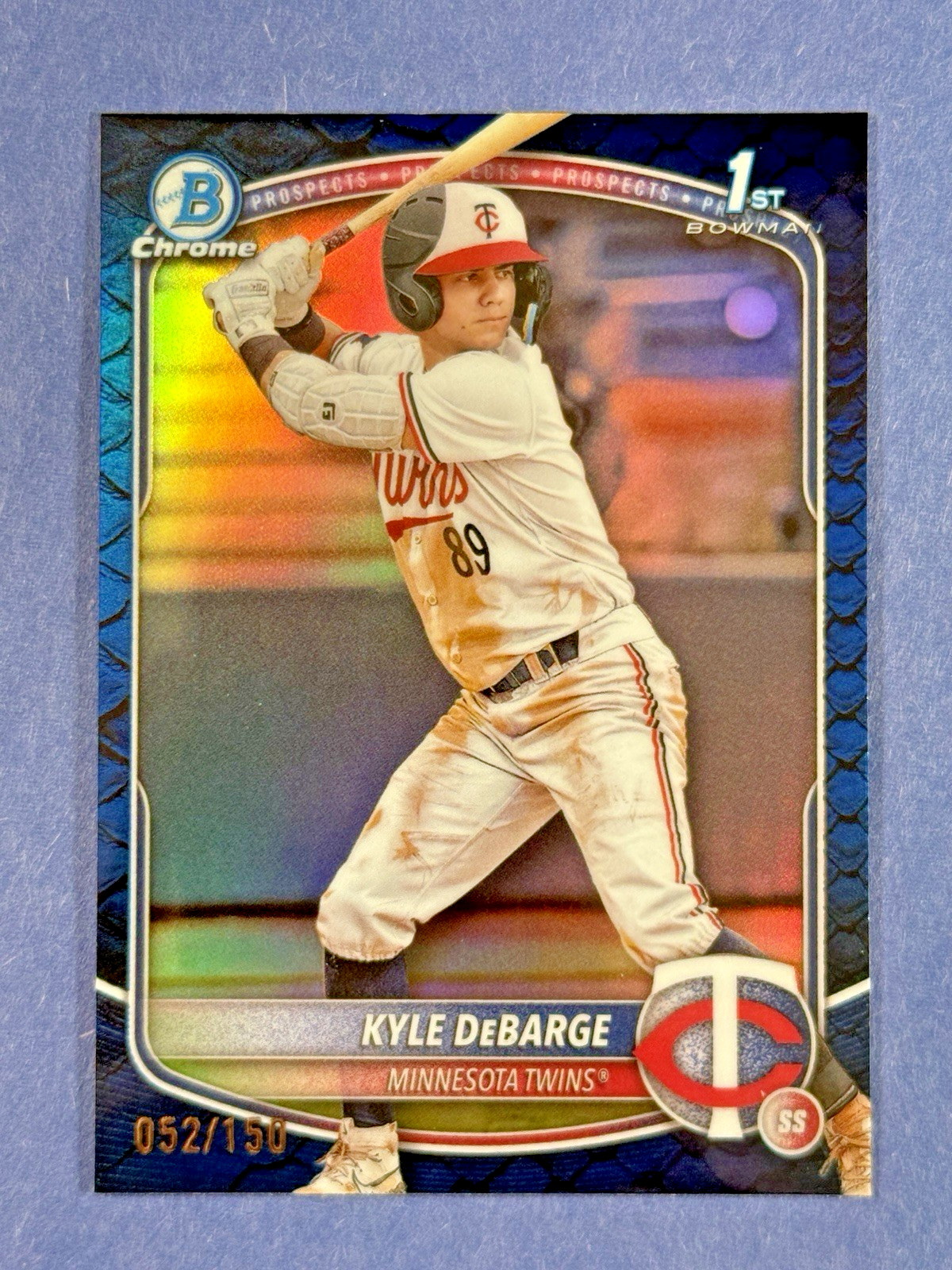 2025 Bowman - Kyle DeBarge Chrome 1st Blue Reptilian Refractor #/150 MIN Twins