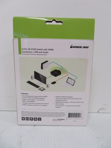IOGEAR 2-Port 4K KVM Switch with HDMI, USB and Audio Connections #GCS92HU - Photo 2/4