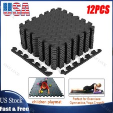 Exercise Flooring Mats Foam Rubber Interlocking Puzzle Tiles 12 Sq Ft 1/2" Thick