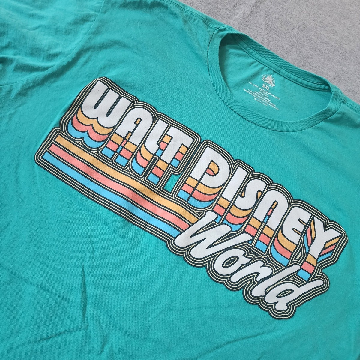 Walt Disney World Men Teal Retro Logo Shirt Size 2XL | eBay