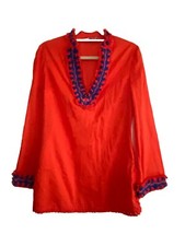 Tory Burch Samba  Cotton Fringe Trim V Neck Tunic Sz. 8
