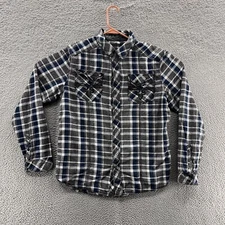 Rock Revival Shirt Men Medium Blue Gray Flannel Plaid Button Up Grunge Casual