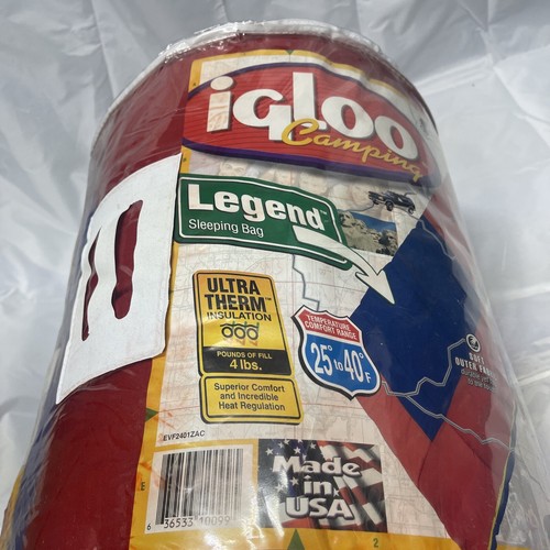 NOS Vintage anni '90 Igloo Campeggio Borsa a Pelo Leggenda Rosso Blu Giallo MADE USA - Foto 10 di 12
