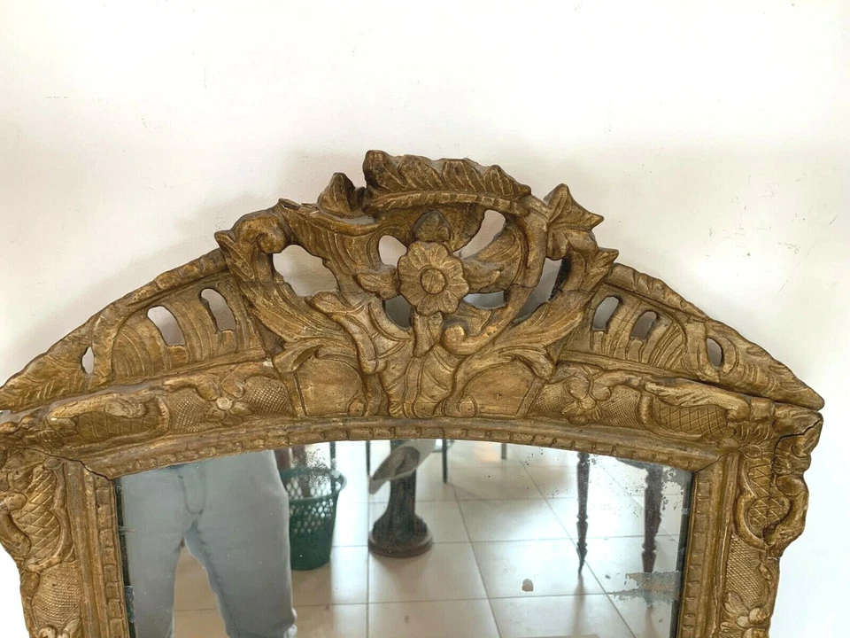 Miroir Louis XV en bois sculpté doré Trumeau de cheminée XIX siècle - Photo 3/4