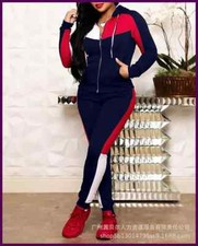 Women Two Piece Pant Sets Hooded Zipper Spliced Sweatshirts Full Sleeved