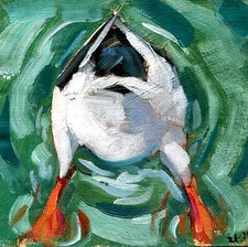 Funny Duck Oil Painting Original Bird Art Whimsical Animal Wall Art 5x5"