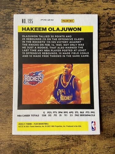 2020-21 Panini Flux Hakeem Olajuwon #195 Blue Prizm Houston Rockets - Picture 2 of 2