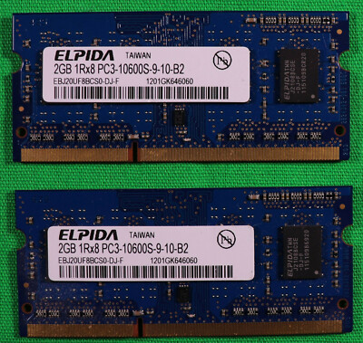 DDR3 PC3-10600 4GB Notebook RAM (2x2GB) Elpida  EBJ20UF8BCS0-DJ-F