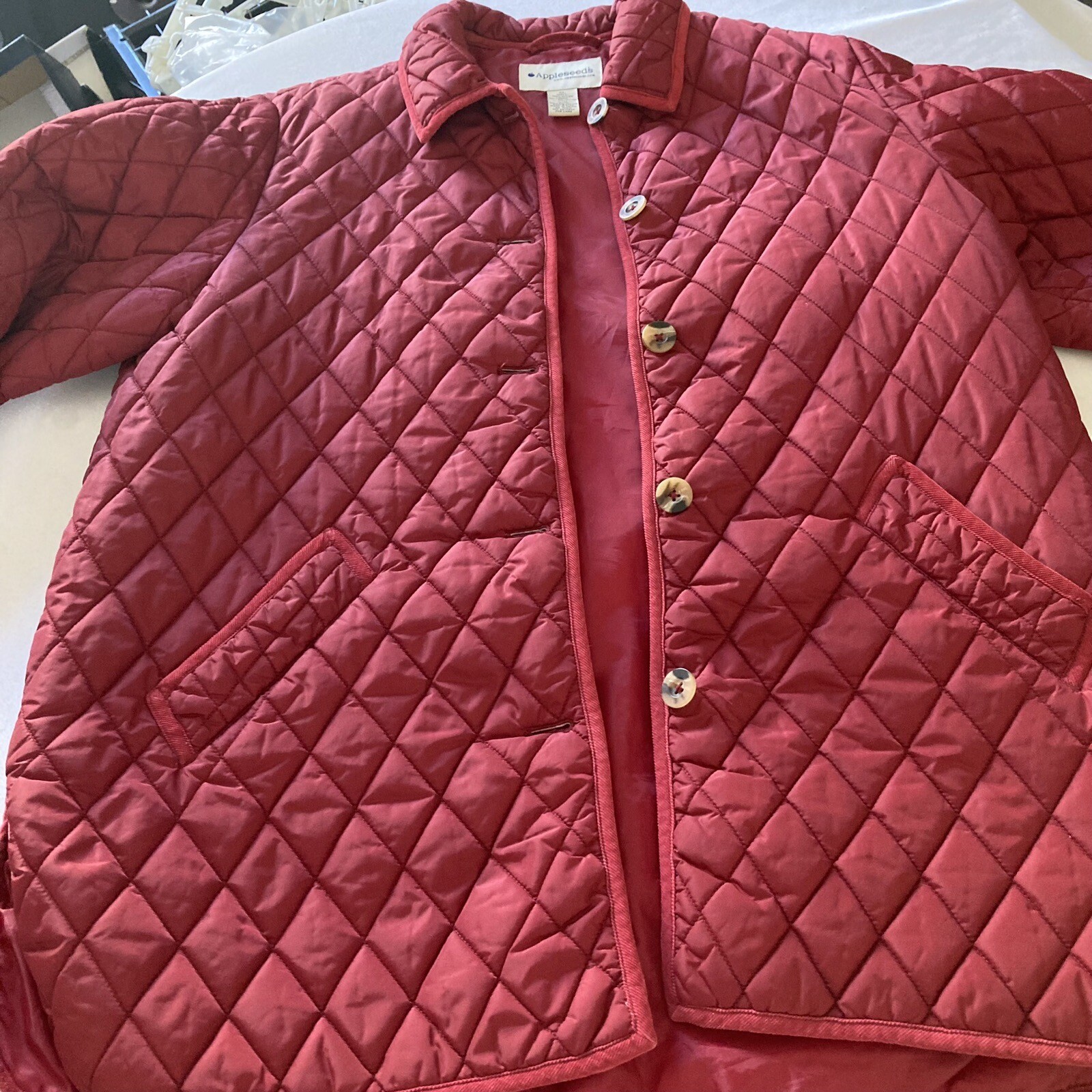 Appleseed's Quilted Barn Jacket Coat Size XL Burgundy Pockets Womens