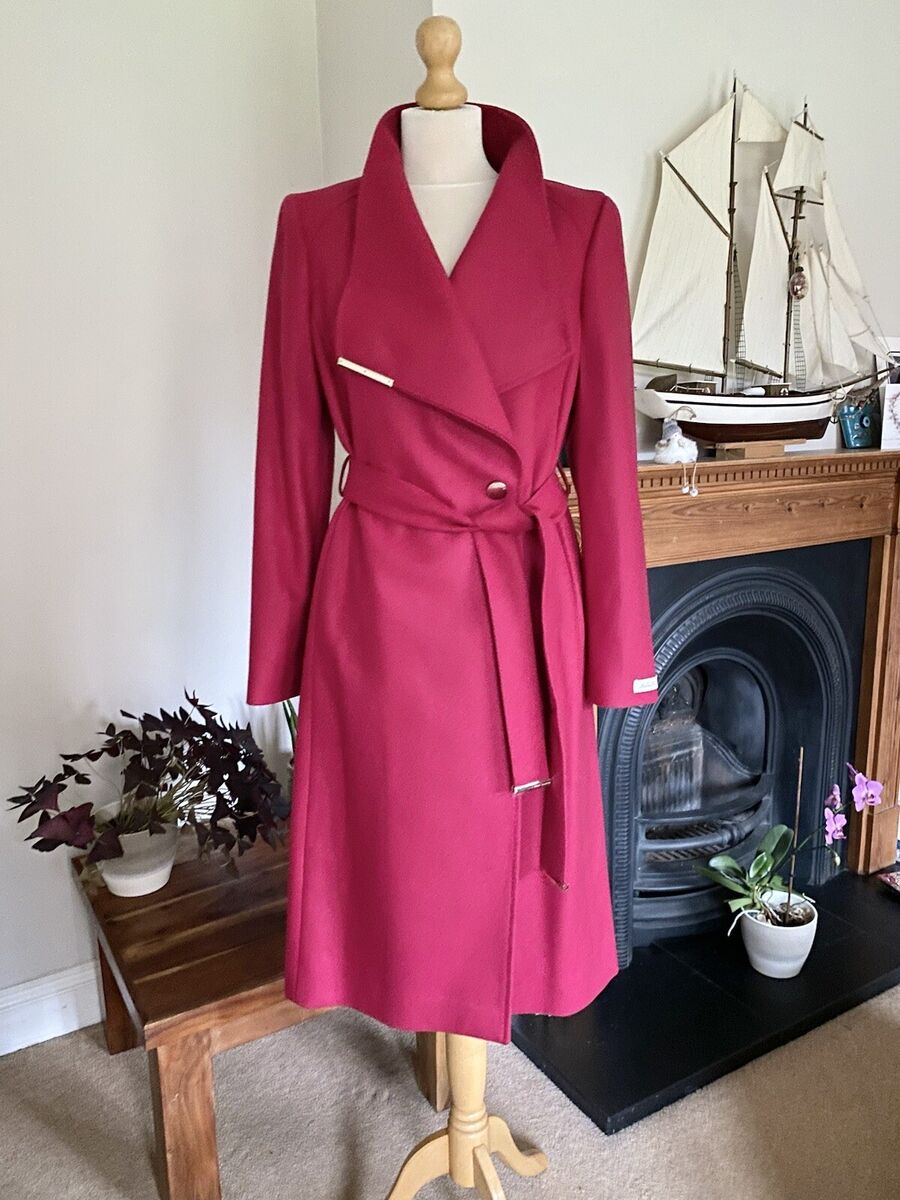 Ted Baker Rose Deep Pink Fuchsia Belted Wool Cashmere Mix Ted Baker Rose Deep Pink Fuchsia Belted Wool Cashmere Mix