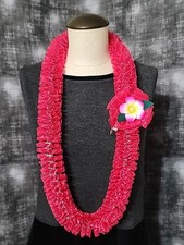 Graduation 2026 Sheer Pink  Gray Satin Ribbon Lei with Flower New Handmade