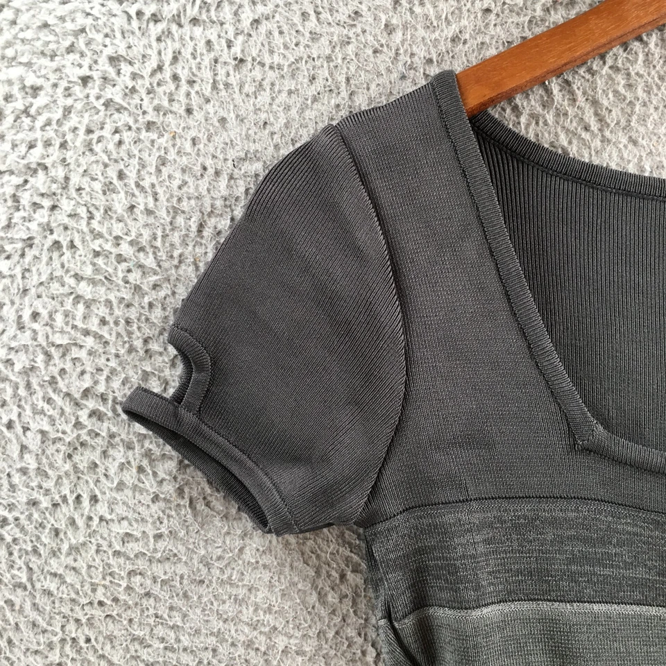 Vestido Bebe Bodycon Para Mujer M Gris Rayas Tejido Manga Corta Cuello Cuadrado Informal Foto 4 de 4