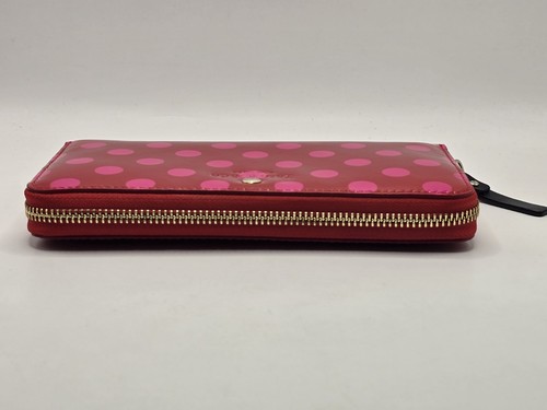 Kate Spade Wallet Clutch Red Patent Leather with Pink Polka Dots Zip Around - Picture 8 of 15