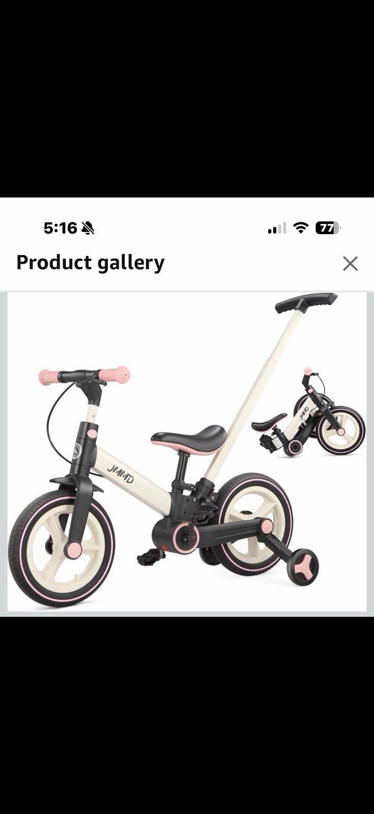 Toddler Bike with Push Handle - 6-in-1 Foldable Balance Bike for Kids 18-60 Mo