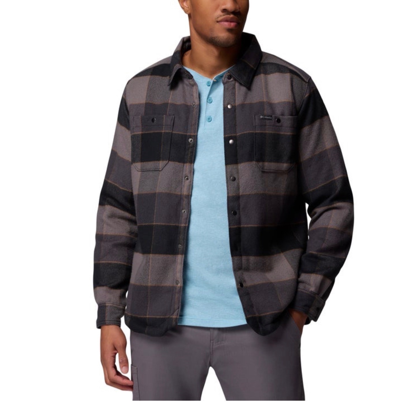 Columbia Men's Shirt Jacket, Black Multi Windowpane Check, S
