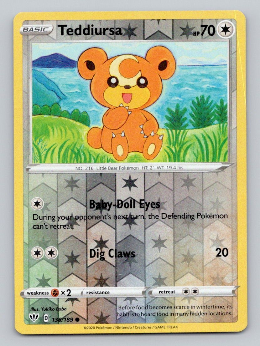 Teddiursa 138/189 Common Darkness Ablaze Pokemon Reverse Holo Near Mint