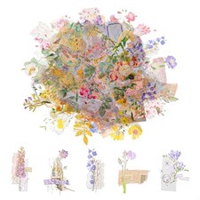120 Pcs Transparent Flower Stickers for Scrapbooking PET Nature Mixed Style E