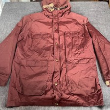 Vintage Woolrich Mens Size L Burgundy Red Plaid Lined Wool Nylon Barn Chore Coat