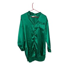 Vtg Victoria  s Secret Gold Label Satin Pajama Top Emerald Green Long Sleeves M/L