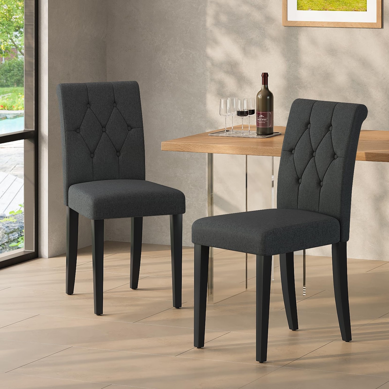 S Set Of 2, Button Tufted Black