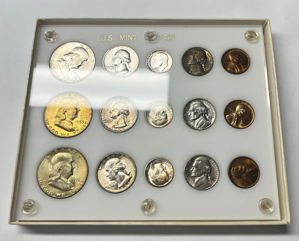 1953 U.S. Mint P,D,S Silver Coin Set in Capital Holder *NICE TONING* - Image 3 of 4