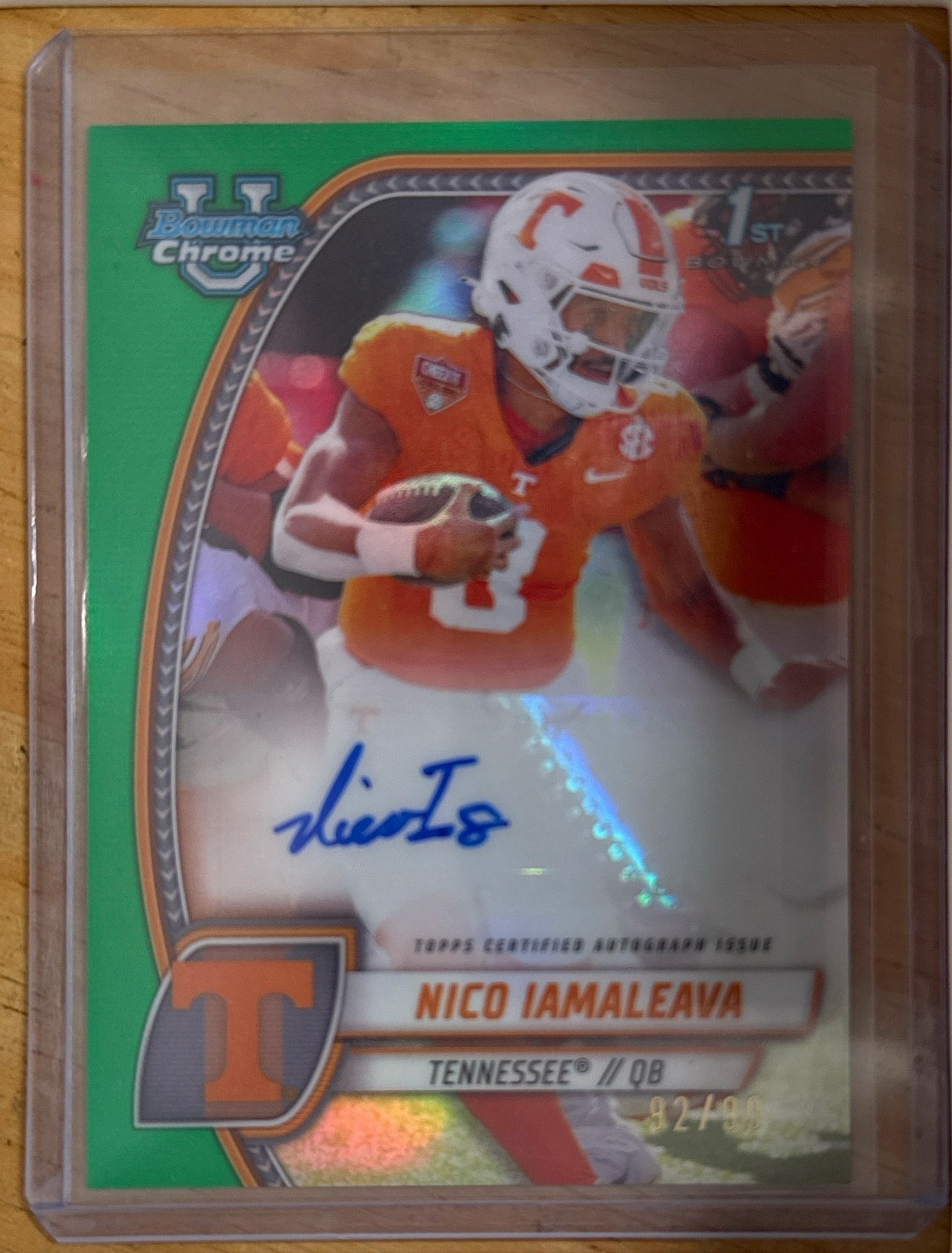 2024 Bowman Chrome University Nico Iamaleava Green Refractor Auto /99 #PA-NIA