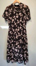 Lulus Black Floral Tiered Illusion Whimsigoth Fairygoth Midi Dress M