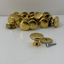 Vintage Polished Brass Mushroom Cabinet Knobs with Backplates Set of 18