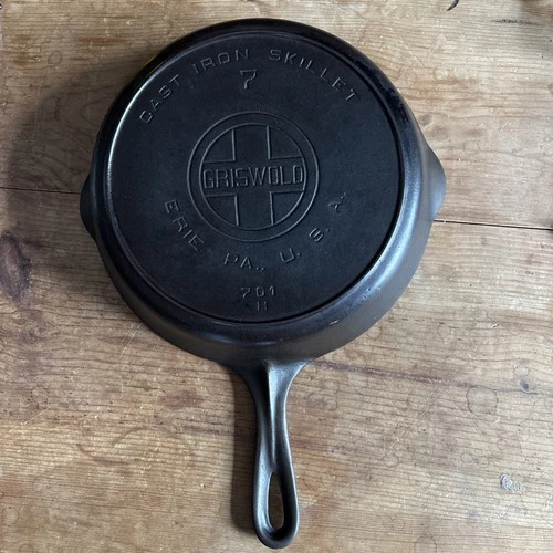 VTG Griswold Erie PA Cast Iron No 7 Skillet Large Block Logo 701 H Made In USA