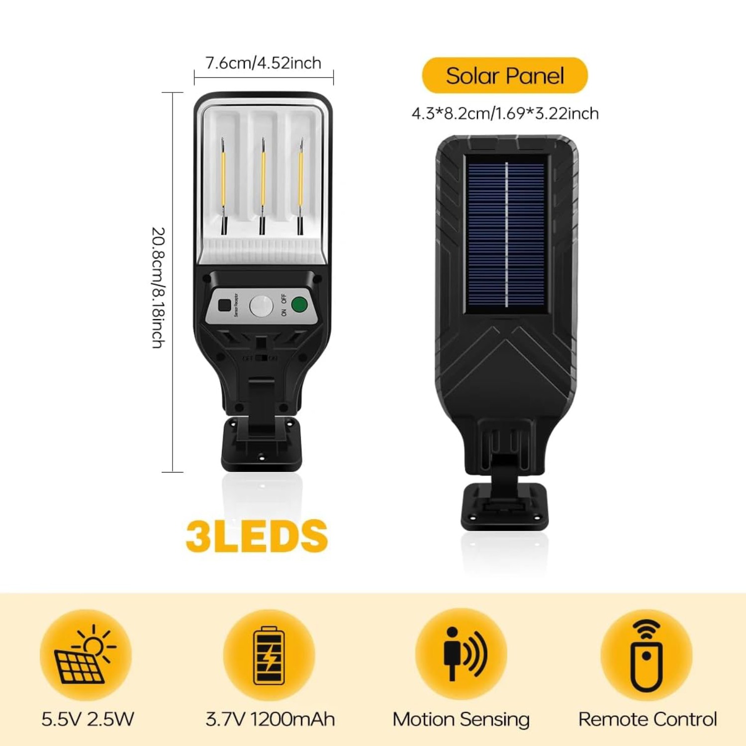 3Pack 3LED Solar Power Lights Motion Sensor Outdoor Garden Street Wall Lamp US