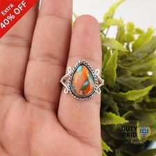 Pear Spiny Oyster Gemstone Anniversary Band Handcrafted Ring 925 Sterling Silver