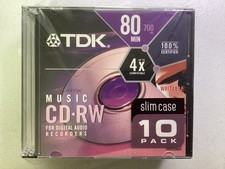 TDK CD-RW Slim Case 10 Pack 80 Min 700 MB 4X Compatible Sealed New