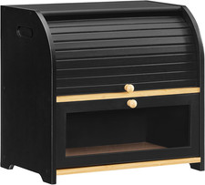 Bread Box, Bamboo Bread Box for Kitchen Countertop, 2 Tier Roll-Top Bread Bin