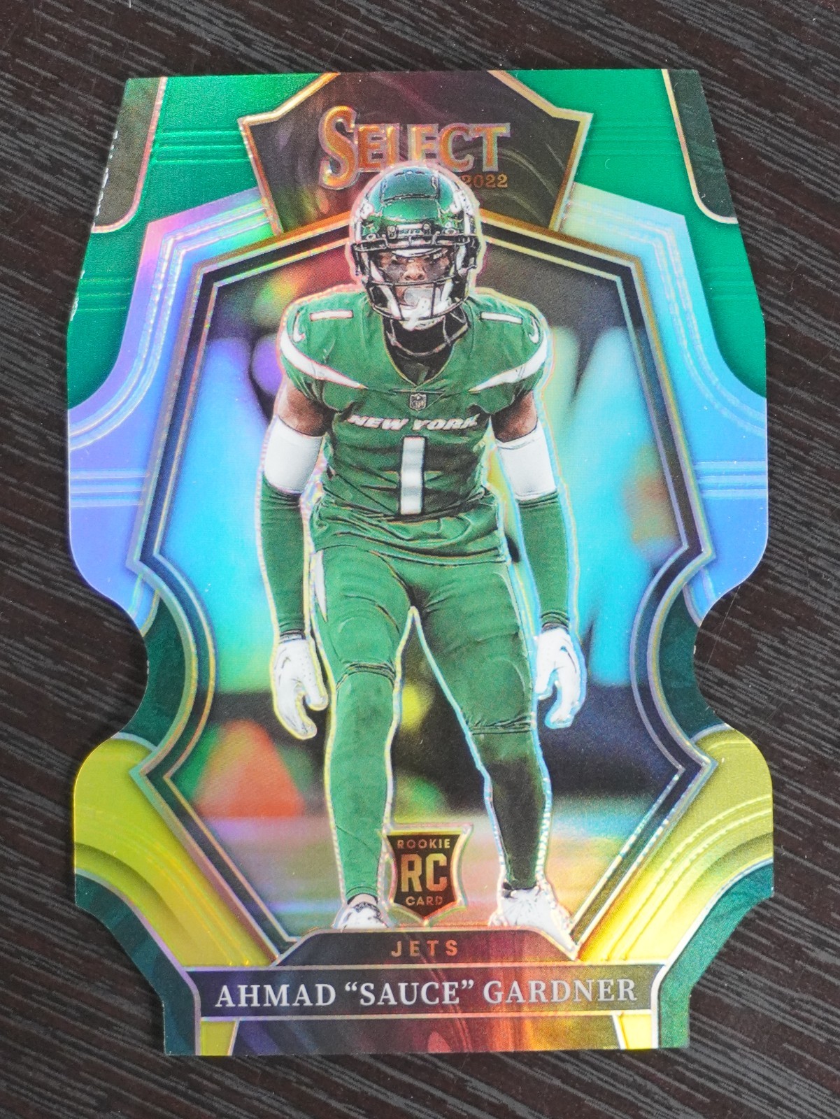2022 SELECT RC AHMAD SAUCE GARDNER GREEN YELLOW DIE CUT PRIZM #177 NEW YORK JETS