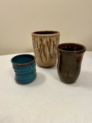 Set of 3 Handmade Pottery Cups Studio Art Stoneware Rustic Glaze