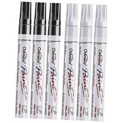  White and Black Paint Pens, 6 Pack Oil Based Permanent Markers - Medium Tip, 