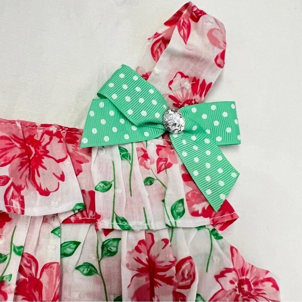 Vestido Nannette Niños 100% Algodón Floral Niña Blanco Rojo Verde 5 Foto 3 de 4