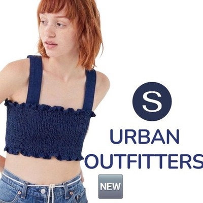   New Urban Outfitters Naomi Coastal Denim Smocked Halter crop Top in Blue - S
