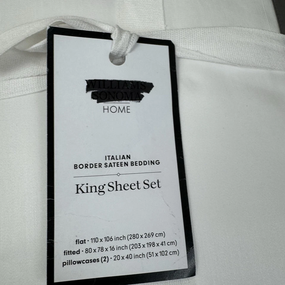 Juego de sábanas de satén Williams Sonoma Home Chambers Italian Border 300TC gris rey OB Foto 2 de 4