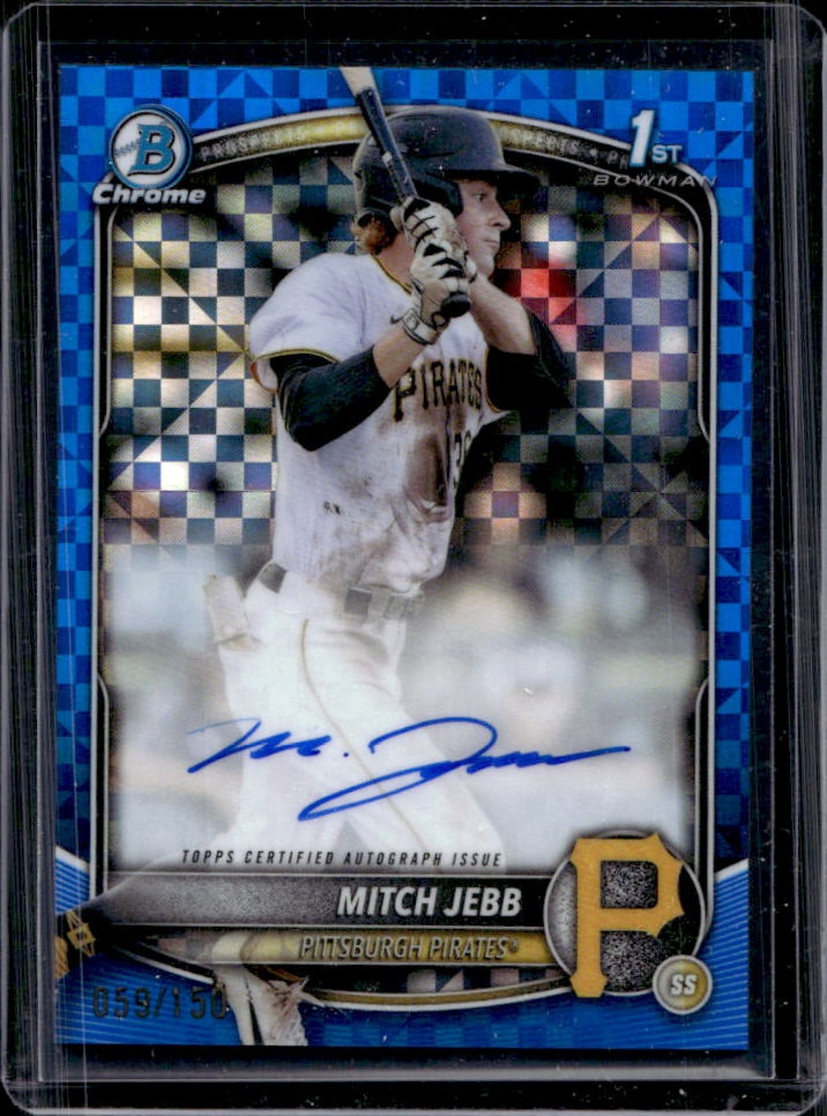 2025 Bowman Mitch Jebb Chrome Auto Blue X-Fractor 1st Prospect #/150 Pirates