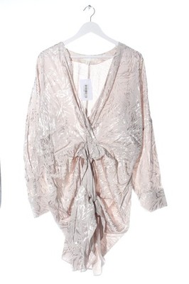 H&M Langarmkleid Damen Kleid Gr. DE 42 creme Glanz-Optik