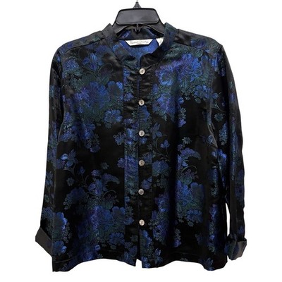 French Laundry Kimono Jacket Womens PL Asian Mystic Dark Floral Mandarin Button