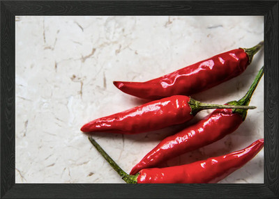 Chilis auf Marmorplatte gerahmtes Wandbild Poster Leinwanddruck Bild