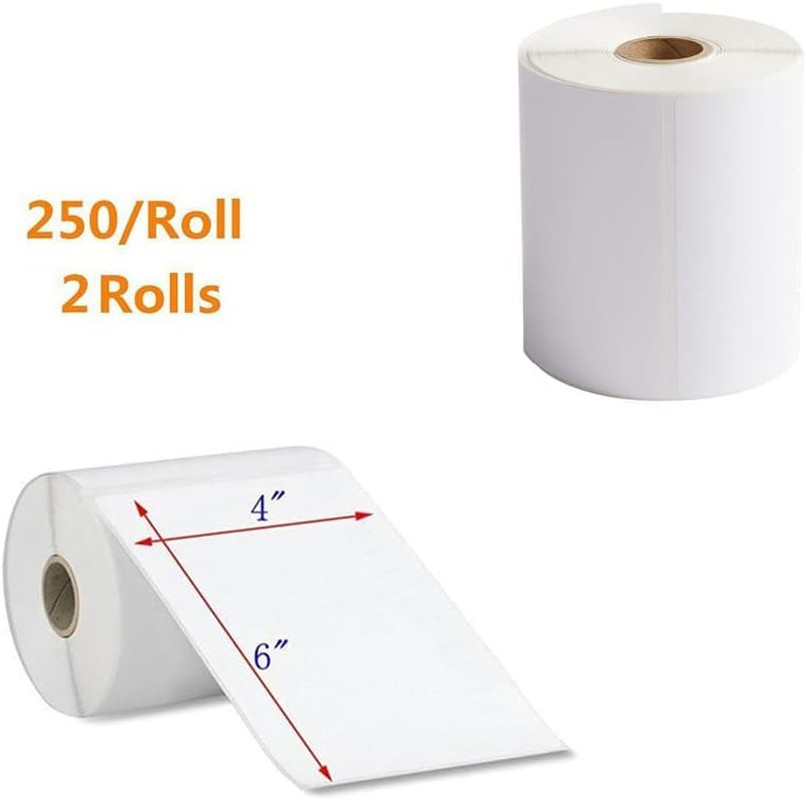 2 Rolls 4X6 Direct Thermal Shipping Labels, 250 Labels/Roll, 1'' Core, Compat...