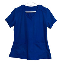 Med Couture Womens Royal Blue Scrub Top With Pockets M Polyester Blend
