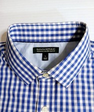 Banana Republic Mens L Non Iron Tailored Slim Fit Gingham Dress Shirt Blue White