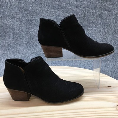 Fergie Boots Womens 8 M Bianca Perf Ankle Booties Black Block Heels Zipper