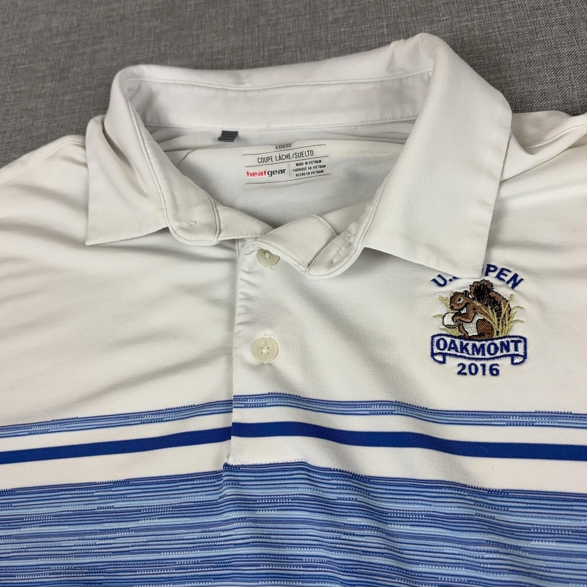 U.S. Open Oakmont Polo Shirt Mens L White Blue Stripe Golf Under