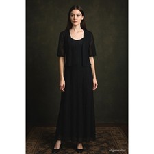 Vintage Lola P Womens Lace Maxi Dress Bolero Set Size L Black Lace Whimsigoth